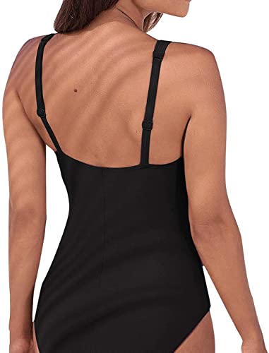 Brosloth Damen Badeanzug Badeanzüge Einteilige Bauchweg Bademode Swimsuit One Piece Push Up Badeanzüge Plus Size Badebekleidung Farbe: Schwarz Groesse:L