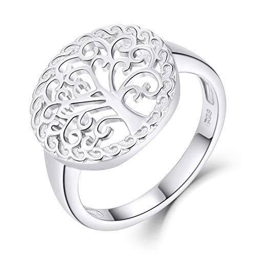 JO WISDOM Damen Lebensbaum Ring Breit Silber 925,Ringe Familie Baum des Lebens Yggdrasil mit 3A Zirkonia Swarovski Verlobungsring,Schmuck für Frauen