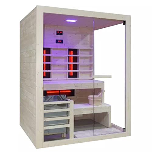 HORI® Moderne Sauna Heimsauna inkl. Saunaofen & Infrarotstrahlern | 3,6 kW Ofen, 3 Infrarotstrahler I 2-3 Personen