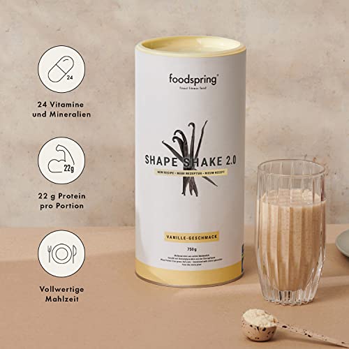 foodspring Shape Shake 2.0 Vanille – Vollwertiger Mahlzeitenersatz-Shake zur Gewichtskontrolle mit Premium Protein, 209 kcal pro Portion, Glutenfrei - 900g