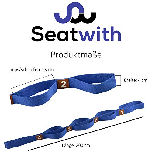 Seatwith Gymnastik-Gurt mit 10 Schlaufen | Yoga-Gurt 200 x 4 cm | Stretch-Strap für mehr Beweglichkeit | + Transportbeutel & Trainingsanleitung PDF| Fitness Pilates Physiotherapie Stretch-Gurt(BLAU)