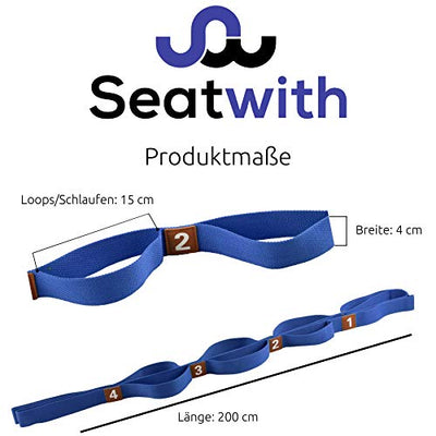 Seatwith Gymnastik-Gurt mit 10 Schlaufen | Yoga-Gurt 200 x 4 cm | Stretch-Strap für mehr Beweglichkeit | + Transportbeutel & Trainingsanleitung PDF| Fitness Pilates Physiotherapie Stretch-Gurt(BLAU)