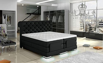 Manchester Boxspringbett elektrisch Schwarz Stoff 200 x 200 cm/LED-Fuß