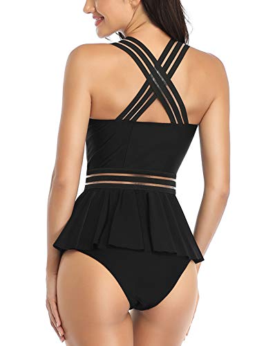 Misolin Damen Tankini 2 Stück Bademode Push Up mit hoher Taille