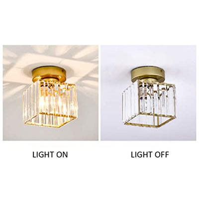 Moderne Kristall Deckenleuchte, Mini Golden Kristall Deckenlampe E27 Quadratische Lampenschirm Kristall Kronleuchter, Für Flur Eingang Küche Schlafzimmer Wohnzimmer Lampe（Gold）