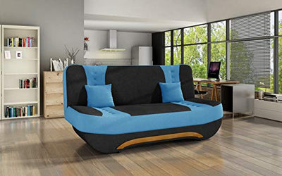 Sofa mit Schlaffunktion und Bettkasten, Couch für Wohnzimmer, Schlafsofa Federkern Sofagarnitur Polstersofa Wohnlandschaft mit Bettfunktion - Feba (Schwarz+Blau (Alova 04+Alova 29))