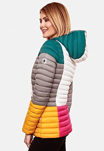 Navahoo Damen Übergangsjacke Colorblocking leichte Steppjacke mit Kapuze Multikulti Multicolour Dark 2 Gr. XS