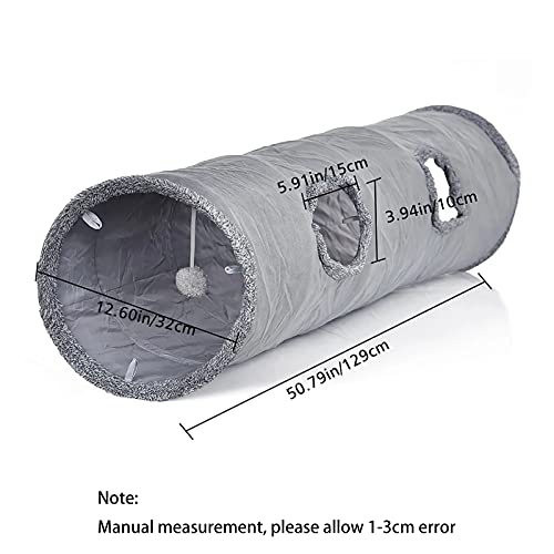 LeerKing Katzentunnel Katzenspielzeug Faltbar Spieltunnel Knisternder Rascheltunnel für alle Katzen und kleine Tiere 2 Höhlen 130 * 30cm