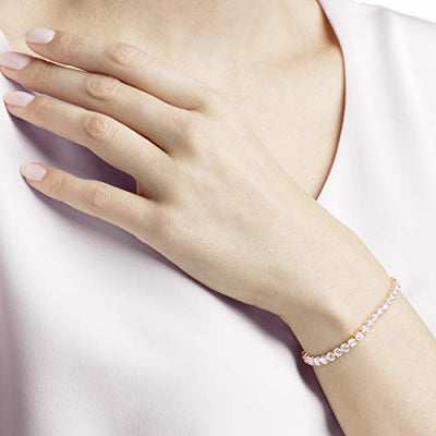 Swarovski Tennis Deluxe Armband, Kristalle im Rundschliff, Weiß, Roségold-Legierungsschicht