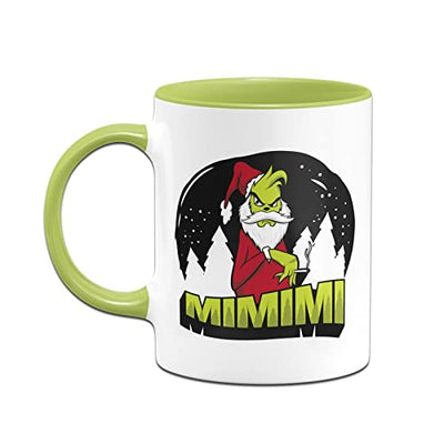 Tassenbrennerei Tasse mit Spruch - Grinch MiMiMi - Weihnachtstasse lustig für Kollegen, Kollegin - Kaffeetasse Weihnachten (Hellgrün)