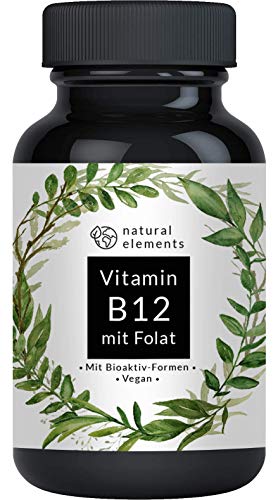 Vitamin B12-180 Tabletten - Hochwertig durch beide Aktivformen + Depot + Folat (5-MTHF aus Quatrefolic®) - Vegan, hochdosiert