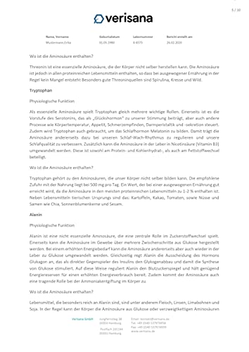 Aminosäure Test auf 18 Aminosäuren – Aminogramm inkl. essentielle Aminosäuren Leucin, Methionin, Phenylalanin, Threonin, Tryptophan, Valin