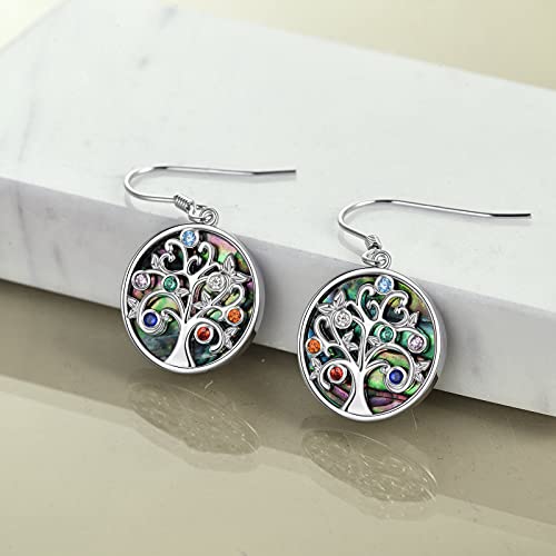 YFN Ohrringe Baum des Lebens Sterling Silber 7 Chakra Lebensbaum Ohrringe Hänge Baumel Ohrringe Schmuck Geschenk für Damen Mädchen