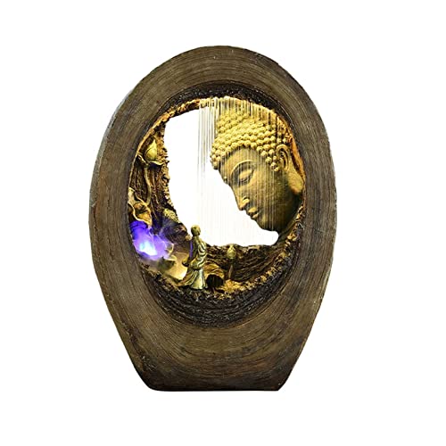 FYRMMD Meditation Buddha Brunnen Tischplatte Fengshui Meditation Entspannende Innendekoration 3D Zen Buddha Statue für H(innen)