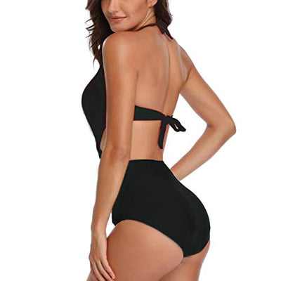 Misolin Damen Badeanzug Neckholder V-Ausschnitt Rückenfrei Einteiliger Bademode Bauchweg Cutouts Strandbikini