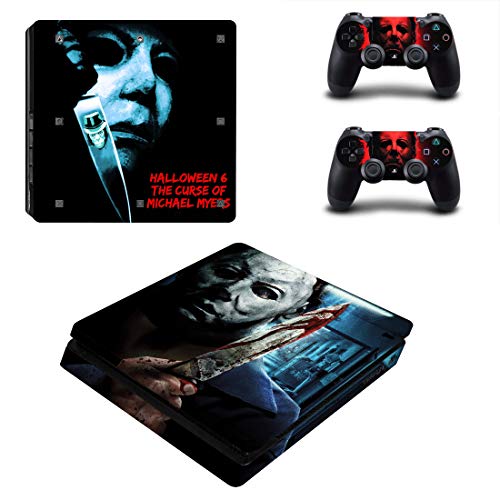 Decal Moments PS4 Slim Konsolen-Aufkleber für Playstation 4 Slim Konsole Dualshock 2 Controller Halloween Horror (nur PS4 Slim)