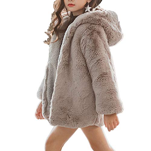 inhzoy Kinder Winter Teddy Jacke Mädchen Warme Fleecejacke mit Kapuze Cartoon Bär Kaninchen Hoodie Sweatshirt Pullover Winter Mantel Schneeanzüge Outwear Grau B 134-140