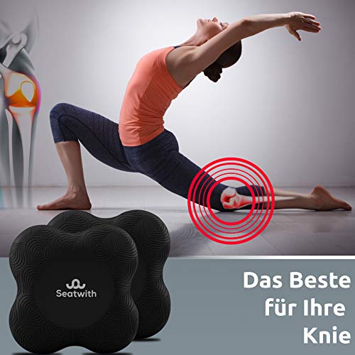 Yoga-Knie-Pad 2er Pack Kniekissen mit Transportbeutel+Trainingsanleitung PDF Maximale Entlastung und Unterstützung der Knie Handgelenke und Ellbogen Knieschoner 20 x 20 cm Fitness Pilates SCHWARZ