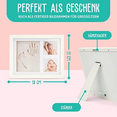 Täubchen® Hand- und Fußabdruckset, Gipsabdruck, Babyfreundlich, Babyparty, Babygeschenke, Geburt, Taufe Geschenk, hochwertiger Bilderrahmen, Fußabdruck, Babyshower