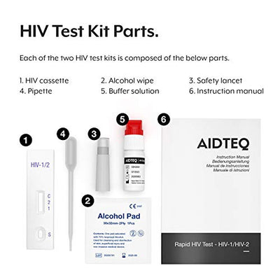 2 x Aidteq Professionelle HIV Selbsttest für Zuhause | HIV-1 & HIV-2 Schnelltest | 100% Empfindlichkeitsstufe | 99,79% Genauigkeitsstufe | Testen Sie das Blut auf Antikörper gegen das HIV