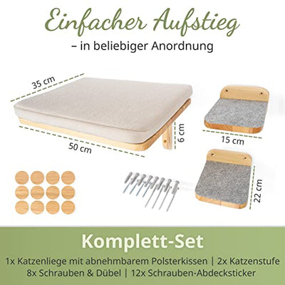 Neu I WOOWOOD Katzen-Kletterwand 2.0 I Innovative Katzen-Hängematte I inkl. 2 Katzentreppen I Katzen-Bett I Katzenmöbel I Wandkratzbaum I 3-teilig