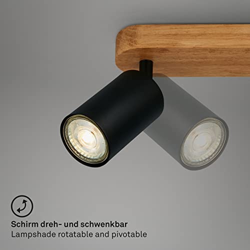 BRILONER Leuchten - Deckenlampe retro mit Holz, 2-flammige Deckenleuchte vintage, 2x GU10 Fassung, verstellbarer LED Spot, rustikaler Deckenspot, Schwarz-Holz, 270x60x85 mm, 2922-025