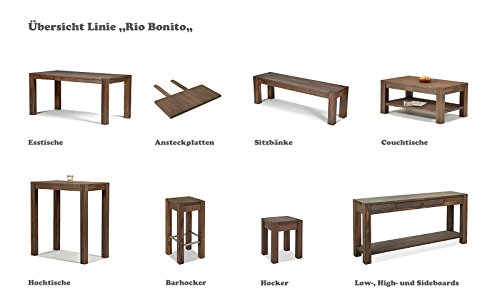 Esstisch 140x80cm Rio Bonito Farbton Cognac braun Pinie Massivholz geölt und gewachst Holz Tisch für Esszimmer Wohnzimmer Küche, Optional: passende Bänke und Ansteckplatten