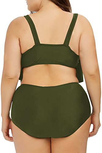 Viottiset Damen Plus Size Flounce Bademode mit Hoher Taille Badeanzug Bikini Set XL Armeegrün