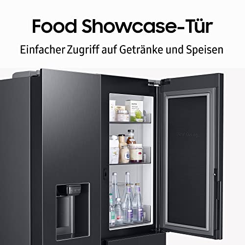 Samsung RH68B8521B1/EG Side-by-Side Kühlschrank, 178 cm, 627 ℓ, Food Showcase-Tür, Platzsparender In-Door Icemaker, Twin Cooling+, No Frost+, 4,5 ℓ Wassertank, Premium Black Steel