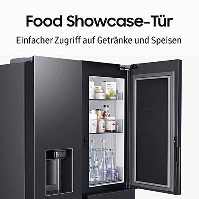 Samsung RH68B8521B1/EG Side-by-Side Kühlschrank, 178 cm, 627 ℓ, Food Showcase-Tür, Platzsparender In-Door Icemaker, Twin Cooling+, No Frost+, 4,5 ℓ Wassertank, Premium Black Steel