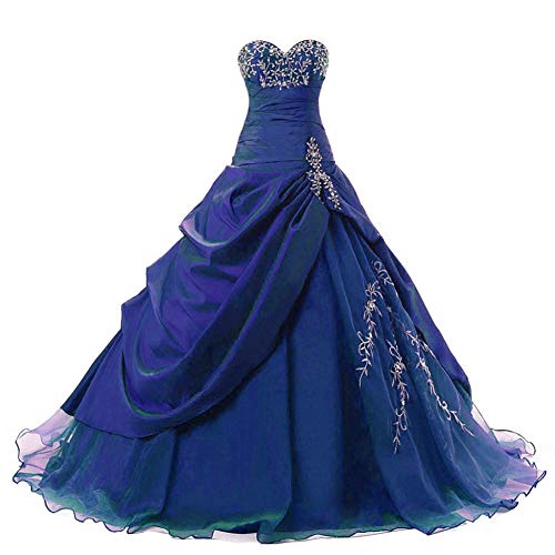 Zorayi Damen Trägerlos Lange TAFT Abschlussball Kleid Ballkleid Promkleider Blau Größe 36