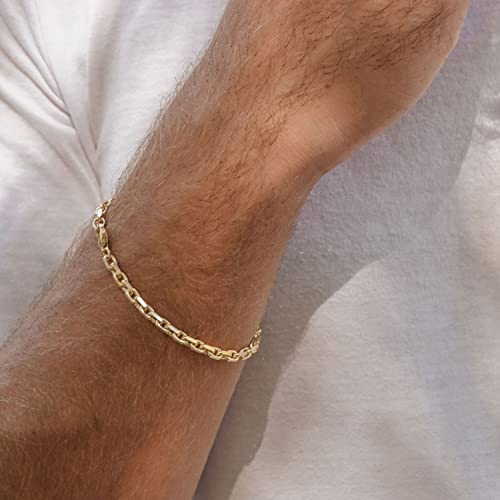 EDELIND Feines Armband Damen Herren 585 Echt Gold 3 mm, Ankerkette diamantiert 14K Gelbgold, Armkette mit Karabinerverschluss Länge 21 cm Goldarmband mit Schmuck Geschenk Box Made in Germany