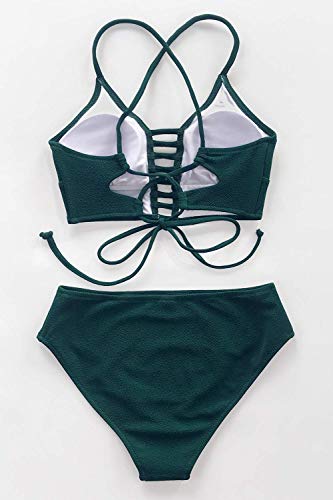 CUPSHE Damen Bikini Set mit Zierriemen Cut-Out Bademode Zweiteiliger Badeanzug Grün S