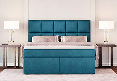 Betten Jumbo Dream Boxspringbett 180x200 mit 7-Zonen TFK Härtegrad H3 und Visco-Topper | Farbe Velour-Petrolblau | div. Größen verfügbar