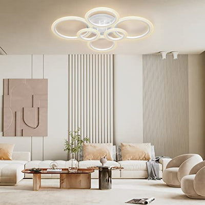 RUYI Modern LED Deckenleuchte Dimmbar mit Fernbedienung 6-Ring Deckenleuchte 72W 6400LM, Deckenlampe für Wohnzimmer, Schlafzimmer, Küche, Flur, Balkon, Esszimmer, Weiß, 2700-7000K…