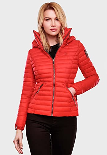 MARIKOO Damen Übergangsjacke Steppjacke mit abnembarer Kapuze Löwenbaby Rot Gr. S