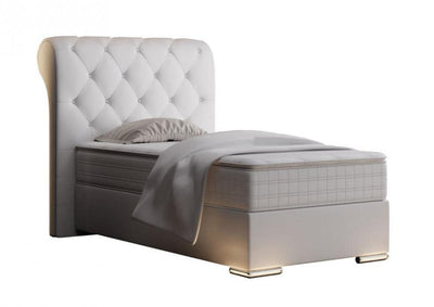 Baron Chesterfield Boxspringbett mit Bettkasten Weiß Kunstleder 200 x 200 cm/LED-Fuß