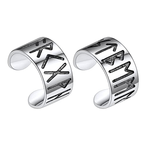 Silvora S925 Silber Ohrclip Mode Viking Rune Ohrstecker Unisex Einfach Rune Zeichen Ohrclip für Herren Damen Einstelbare Viking Ohrringe Schmuck in Silber