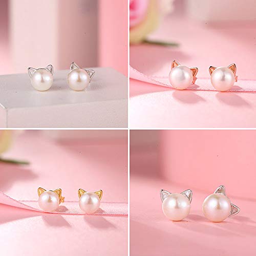 jiamiaoi Katzen Ohrringe Silber 925 Ohrringe Katzen Ohrstecker Perlenohrringe Silber Ohrstecker Perlenohrringe Gold Katzen Ohrringe Katzen Schmuck Damen Ohrringe Silber Ohrringe Mädchen Geschenk