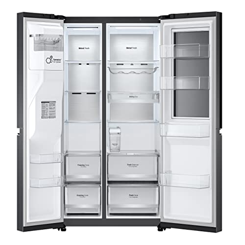 LG Electronics GSXV91MCAF Side-by-Side mit InstaView Door-in-Door | Eis-, Crushed Ice- und Wasserspender | 635 Liter Kapazität | Interner Wassertank 4L | Matt Schwarz Metallic