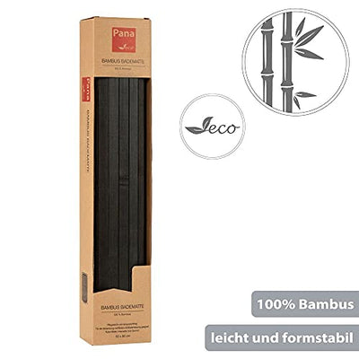 PANA Bambus Badematte • Bambusmatte waschbar • Holz Läufer Badezimmer • 100% Bambus • Größe: 50x80cm • Farbe: Schwarz