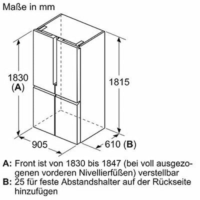 Siemens KF96NVPEA iQ300 French Door Kühlschrank, 183 x 91 cm, 405 L Kühlen + 200 L Gefrieren, hyperFresh längere Frische, noFrost nie wieder abtauen, superCooling schnellere Kühlung