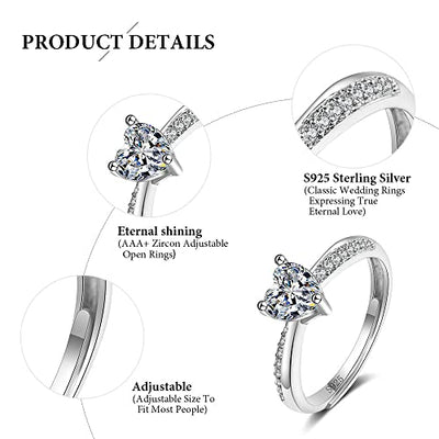 Aucuu 4PCS 925 Sterling Silber Ring Damen, einstellbare Ring Zirkonia ringe Damenring, Schmuck geschenk für Verlobung, Versprechen, Jahrestag