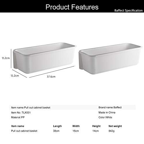 Baffect 2 Stk Küche Ausziehbarer Schrank Korb Organizer, Ausziehbare Kunststoff-Schubladen, Unter Waschbecken Schrank Organizer Schiebekorb Schublade für Küche Bad Unterbau (Weiß)