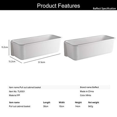 Baffect 2 Stk Küche Ausziehbarer Schrank Korb Organizer, Ausziehbare Kunststoff-Schubladen, Unter Waschbecken Schrank Organizer Schiebekorb Schublade für Küche Bad Unterbau (Weiß)