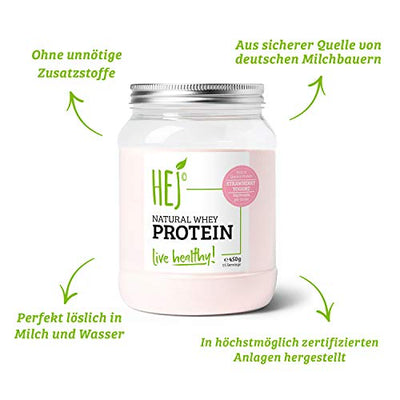 HEJ Natural Whey Protein / Eiweißpulver mit Strawberry Yogurt Geschmack / 1er Pack (1 x 450 g)