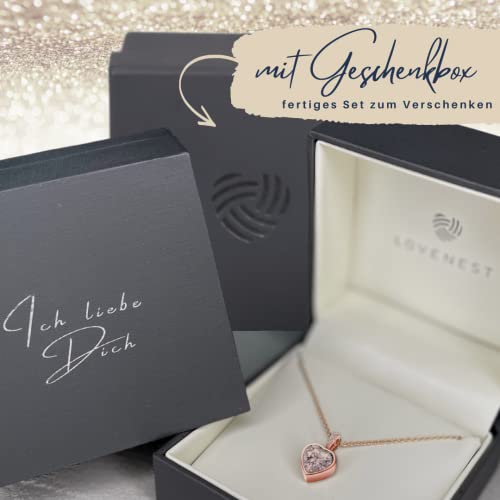 Halskette Damen Rosegold Herzkette Rose Gold Kette vergoldet Engelsflügel Damenkette Ich Liebe Dich Herz-Anhänger Rosegoldschmuck Schmuck Geburtstag Valentinstag Jahrestag Geschenke Frauen Freundin