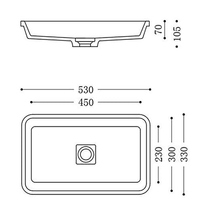 Einbauwaschbecken Col104, ca. 53x33x10,5 cm (BxTxH:), Design Waschbecken aus Gussmarmor in Anthrazit matt mit Ablaufabdeckung