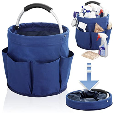 Maximex Universal Reinigungs-Caddy, Putzcenter, Blau, multifunktionaler Haushaltshelfer, geeignet für Gartengeräte und Werkzeug, 1 Hauptfach und 6 Außentaschen, aus Polyester, Ø 28 x H: 26,5 cm