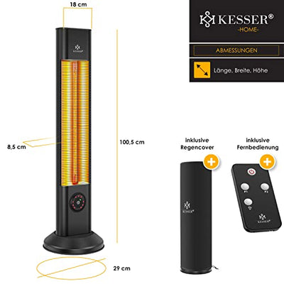 KESSER® Standheizstrahler Infrarot Stand Heizstrahler Inkl. Schutzhülle Wärmestrahler Terrasse Infrarotstrahler Turmheizstrahler 2000W Terrassenstrahler Standheizung mit Fernbedienung Timer Schwarz